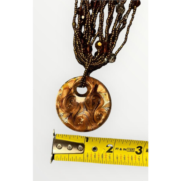 Vintage Murano Glass Pendant Beaded Necklace Beads Bronze Copper Glass 1990s 18" - Picture 6 of 7